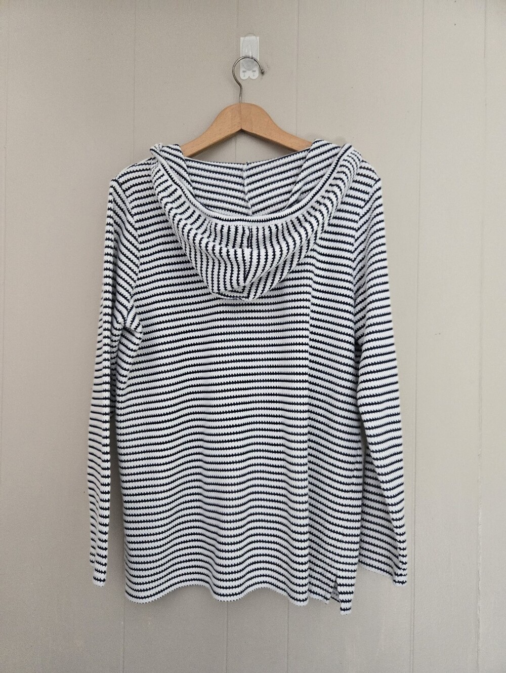 Belle By Kim Gravel Striped Hoodie Navy White Textured L Nautical Coastal Beachy - Picture 4 of 9
